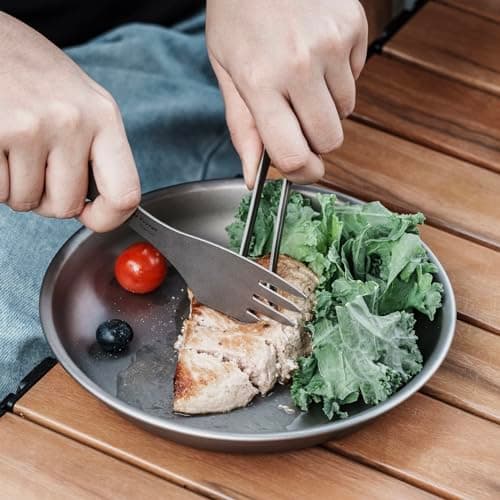 iBasingo 18.5cm Titanium Spork Ultralight Camping Travel Utensil Spoon Fork Knife 3 in 1 Outdoor Multifunctional Portabel Cutlery Picnic Backpacking Tableware Ti1064T (Purple) — view 4