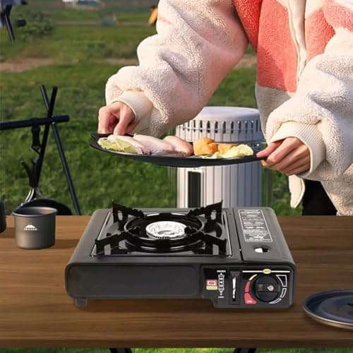 Portable Camping Gas Cooker Single Burner Stove Enamel Pan Holder BBQ Caravan Outdoor EN417 Compliant Premium Camping Stove with Automatic Ignition System & Heat Control (Gas Stove Only) — view 6