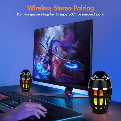ALLOMN LED Bluetooth Flame Speakers, Outdoor LED Flame Effect Bluetooth Speaker Wireless Portable Waterproof LED Flame Speaker with Stake for Camping Patio Garden Yard BBQ Party, Valentine's Day Gift — view 5