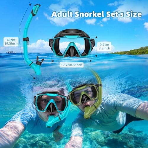 Adults Mask Snorkel Fins Set, Snorkeling Gear for Adult with Fins, Snorkel Sets with Flippers, Adult Anti Leak Scuba Gear with Adjustable Fins Diving Mask Full Dry Top Snorkel with Travel Bags — view 2