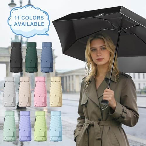 FWHFNB Travel Umbrella Compact, Mini Umbrella, UV Umbrella, Folding Umbrella, UPF 50+ Sun & Rain Protection, With Capsule Case, Small Compact, for Men and Women (White) — view 5