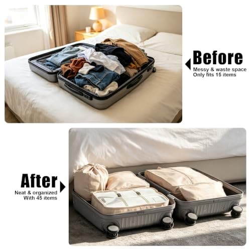 Hittriu 8 Pack Waterproof Packing Cubes for Suitcase, Lightweight Travel Packing Organiser Bags for Clothes Shoes Toiletries, Durable Machine Washable Travel Storage Bag (Off-white) — view 3