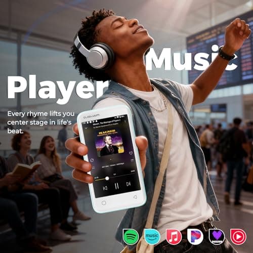 96GB MP3 Player with Bluetooth 5.0 and WiFi, Music Player with Spotify, Audible, Pandora, Libby, Spotify Kids, 4" Touchscreen Android MP4 Player with HiFi Sound, FM Radio (Glossy Black) — view 3