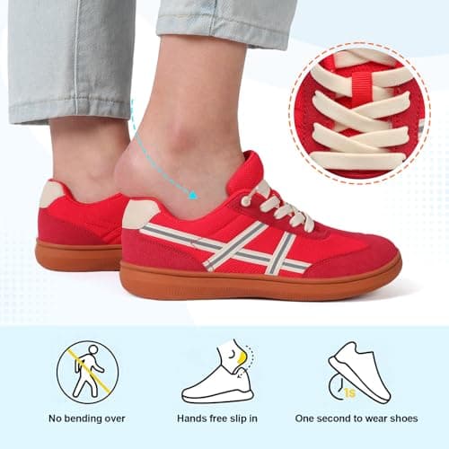 JOINFREE Women's Lightweight Travel Shoes Slip On Trainers Red — view 5