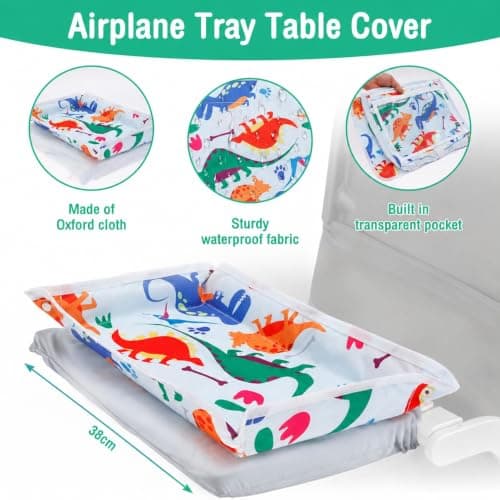 Anihet Kids Tray Table Cover, Foldable Airplane Travel Tray Cover with Clear Pocket, Universal Airplane Must Haves Travel Essential for Plane, Train, High Chair(Dinosaur) — view 3
