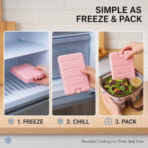 3 Pack of Pink Reusable Slim Freezer Ice Packs, Cooling Blocks for Lunch Box Cooler Bag Picnic Camping Travel Food Drink Chiller Leak Resistant Portable Ice Packs — view 4