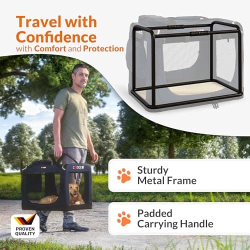 CADOCA Dog Crate Carrier, Car Foldable Travel Cage + Bowl, M Navy Blue — view 4