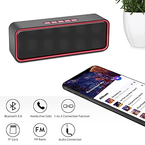 Kolaura Portable Wireless Speaker, Bluetooth 5.0 Speaker with 3D Stereo HiFi Bass, 1500mAh Battery, 12 Hour Playtime (Red) — view 5