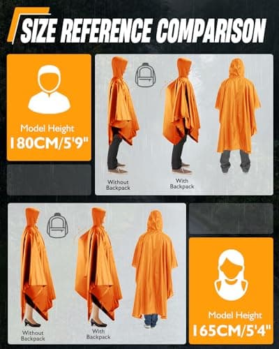 Snowalva Poncho Waterproof Adult 2024 Newly Upgraded Fabric Zipper Lightweight Reusable Rain Poncho Adult Waterproof Traveling Festival Poncho Waterproof Adult for Outdoor Camping Cycling Orange — view 3