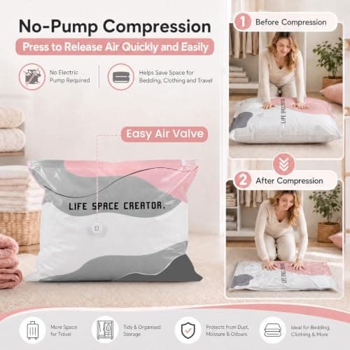 No Pump Vacuum Storage Bags, 2 Pack 70 x 50 cm Space Saver Bags for Duvets — view 3