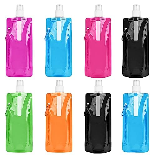 flintronic Foldable Sports Bottle, 8pcs Foldable Water Bottle 500mL, Reusable BPA Free Collapsible Water Bottle, Flexible Drink Pouches Bags with Clip for Outdoor Sports, Travel, Biking, Hiking