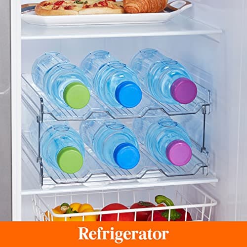 Lifewit 2 Tier Stackable Water Bottle Storage Organiser for Cupboard, Plastic Wine Racks Holds 6 Drinks Bottle up to 3.8" Diameter for Kitchen/Fridge/Cabinet, 28 x 19 x 15 cm/11 x 7.5 x 5.7 inches — view 6