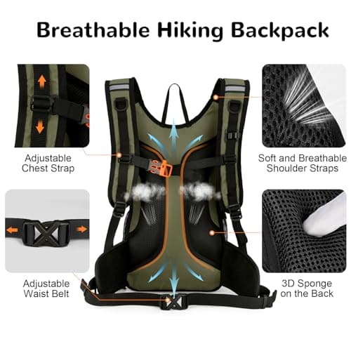 Outplea 15L Bike Backpack for MTB Motorcycle, Reflective Cycling Backpack Fits Hydration System, Hiking Rucksack for Outdoor, Green — view 4