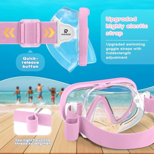 RIOROO Kids Snorkel Mask with Fabric Strap, Swimming Goggles for Boys Girls Youth, Diving Mask with Nose Cover, 180° Panoramic HD, Anti-Fog and Anti-Leak kids swim goggles for 4-16 Years — view 3