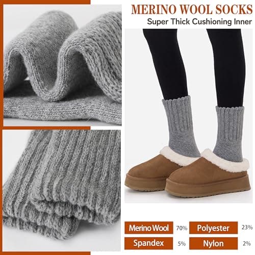 Sandsuced Merino Wool Thermal Boot Socks for Men Women Winter Warm Thick Cosy Walking Hiking Work Stocking Fillers Socks 3 Pairs(Blue/Black/Grey,L) — view 2