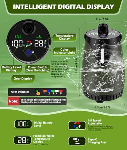 WADEO Portable Camping Shower, Hot Water, 10 Days Runtime, 20L Bucket — view 5