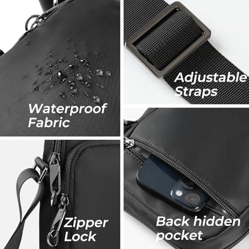 Small Anti Theft CrossBody Bag with Zipper Lock, RFID Blocking & Water Resistant - Sling Chest Shoulder Bag for Men Women, Water Resistant Messenger Bags for Runner Workout Hiking Cycling Travelling — view 5