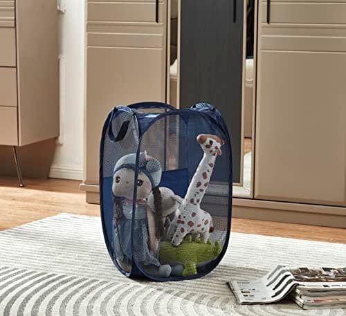 WEBEASY Laundry Basket, 1pc Pack Foldable Laundry Hamper Pop Up with Durable Handles, Portable Mesh Washing Laundry Bag with Handle Great for Home Kids Room College Dorm Travel (Navy) — view 2