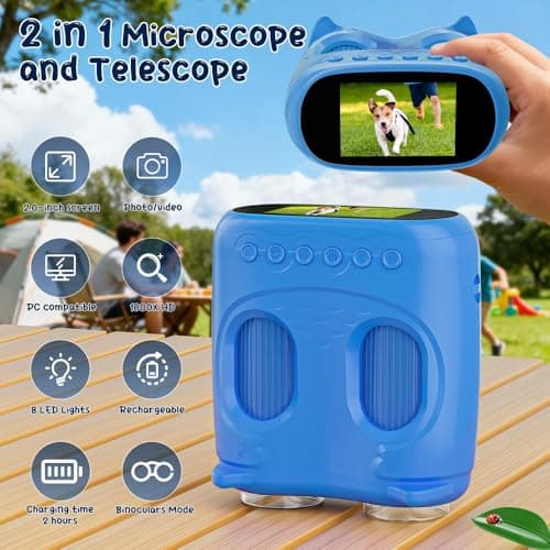 1000X Handheld Microscope for Kids, Temodu 4K 2.0" Screen Educational Science Kit Digital Microscope, Rechargeable Mini Pocket Binoculars, Birthday, Ages 3+ (Blue) — view 2