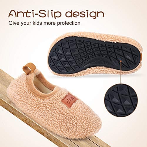 Dream Bridge Kids Sherpa Fleece Slippers with Anti-Slip Sole for Boys Girls Beige,5.5/6 UK Child — view 6