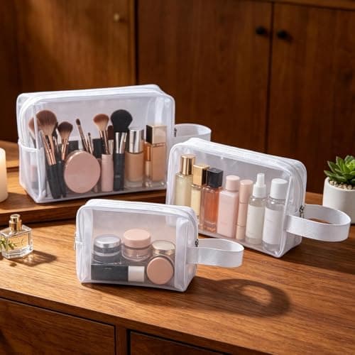 Mesh Makeup Bags, Mesh Cosmetic Bag, Portable Toiletry Bag Set 3 Pieces Travel Organizing Zipper Pouch Travel Accessories for Gym Fitness Bathing Home Dormitory Office Short Trips — view 3