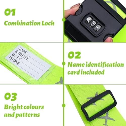 2Pcs Luggage Straps with Combination Lock, 200cm Adjustable Travel Suitcase Belts Travel Packing Accessories Suitcase Straps for Flight Trip, Easy to Recognize (Yellow) — view 3