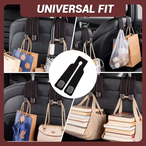 JinRuiCPeng 2 Pack Car Hooks for Headrest, Leather Car Seat Back Storage Organizer, with Wide Deep Double Hooks, Rotating Auto Seat Hangers for Handbags Groceries Coats Umbrellas Interior Accessories — view 6