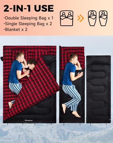 KingCamp Double Sleeping Bag with 2 Pillows Cotton Flannel 4 Season-Black — view 2