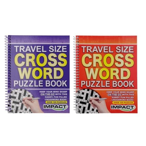 IMPACT Spiral Crossword Book – 2 Pack | A5 Travel Size | Easy‑Read Puzzles | Portable Brain‑Training Activity Books for Adults & Seniors