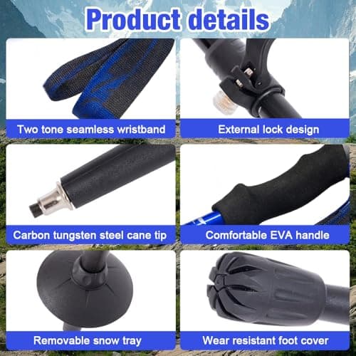 Walking Poles, 2 Pack Collapsible Walking Sticks, Lightweight Hiking Poles, 110-125CM AdjustableTrekking Poles for Women and Men, Hiking Essentials for Backpacking, Hiking, Camping, Blue — view 4