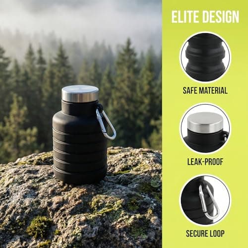 FooYee Collapsible Silicone Water Bottle 500ml, Black Foldable Portable Travel Mug, Reusable BPA Free Folding Water Cup for Outdoor Camping, Hiking, Picnic and Travel — view 5