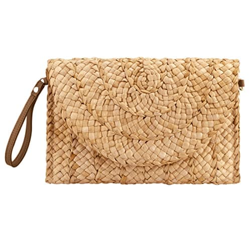 YYW Summer Beach Bags for Women Straw Clutch Woven Handbag Straw Crossbody Bag (Khaki)