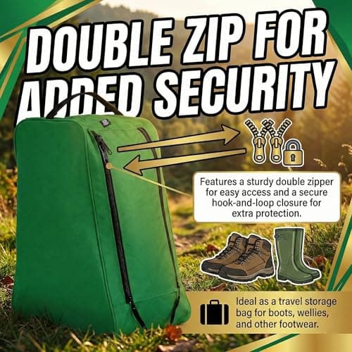 Water-Resistant Long Boot Bag and Shoe Carrier– Perfect Storage Solution for Football, Rugby, Golf, Hiking, Walking, Skiing and Work Footwear (Green) — view 4