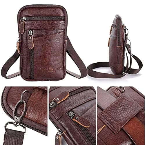 Men's Leather Phone Bag Retro Multifunctional Chest Bag Shoulder Backpack Messenger Casual Cash Waist Bag Male Business Bag — view 5