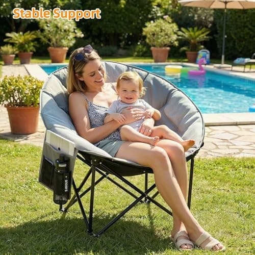 Clevich Folding Moon Chair, Heavy Duty Camping Chair with Breathable Mesh, Padded Cushion, Storage Bag, Supports 150kg Portable Garden Chair for Fishing Beach Outdoor Indoor — view 2