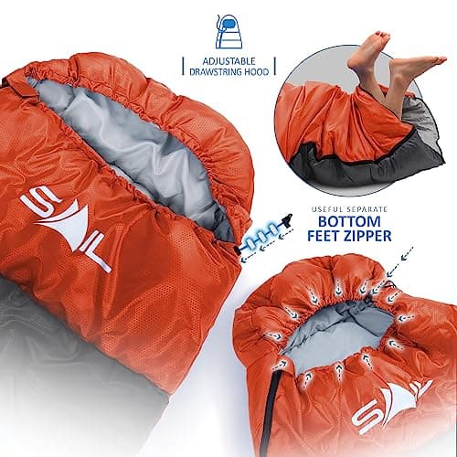 SAIL Sleeping Bag for Adults & Kids, 4 Season Autumn/Winter 400GSM - Thermal, Waterproof, Lightweight, Compact - Ideal for Camping, Hiking & Backpacking - Orange — view 3
