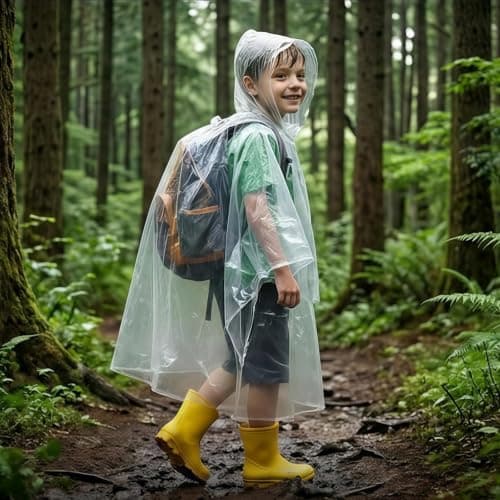 Cididu 20 Pack Disposable Rain Ponchos for Kids, Clear Plastic Ponchos with Hood, Waterproof Raincoat for Boys Girls, Emergency Rain Poncho Lightweight for Outdoor Events, Travel, Camping, Hiking — view 3