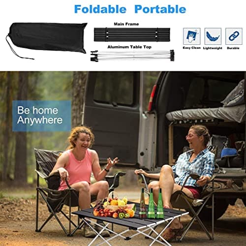 Ledeak Portable Camping Table, Lightweight Folding Table with Aluminum Table Top and Carry Bag, Easy to Carry, Perfect for Outdoor, Picnic, Cooking, Beach, Hiking, Fishing (Black, Medium) — view 4