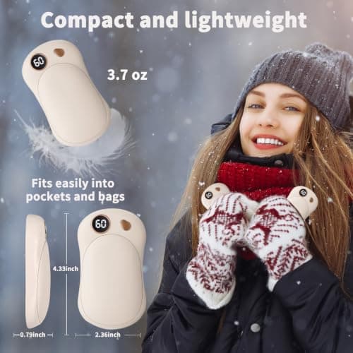 HONEYYEAR Hand Warmers Rechargeable 2 Pack, 10000mAh Electric Hand Warmers, Reusable Portable Pocket Heater, LED Display & 3 Levels, Gifts for Christmas, Outdoor, Golf, Travel, Hunting, Camping — view 4