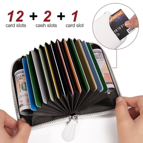 GADIEMKENSD Women Credit Card Holders Small RFID Wallet Zipper for Travel Leather Accordion Wallets Inserts Case Business Cards Organizer id Compact Credit Card Slots Cash Slots White — view 2