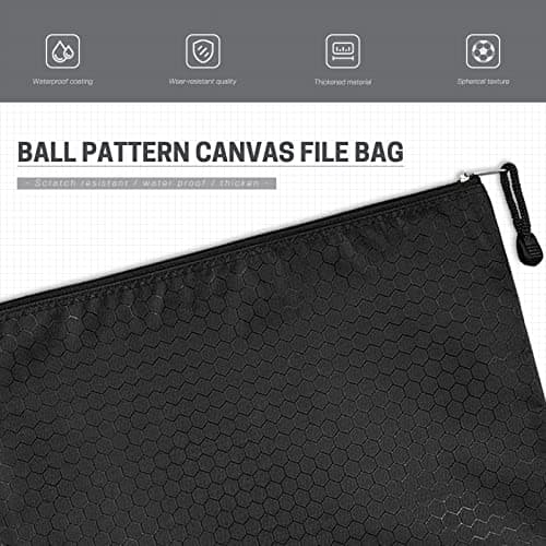 Bailinks A4 Size File Bags with Zipper,5PCS Black File Folders Waterproof Canvas Document Storage Pouch for School Business Office Stationery Document, Magazine,Travel Accessories Organizer — view 3
