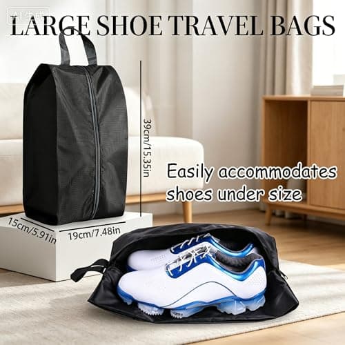 5 Pack Travel Shoe Bags – Large Oxford Fabric Shoe Pouches for Luggage, Dustproof Black Storage Organizer for Men Women Suitcases, Gym & Closet with Carry Handle & Smooth Zipper — view 2