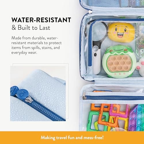 Kids Travel Organizer – Multi-Compartment, Water-Resistant Hanging Bag for Toys, Snacks, & Activities - Compact, Lightweight Design with Hook & Carry Handle - Perfect for Travel Use (Blue, Large) — view 3