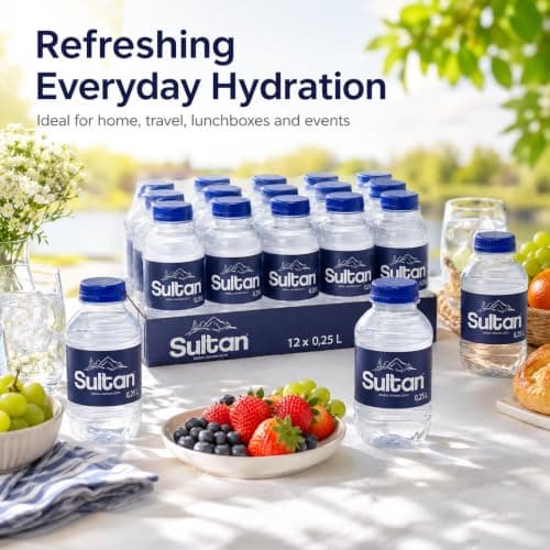 Sultan Natural Water 12 x 250ml Still Bottled Water Multipack Compact Mini Water Bottles Total 3 Litres Ideal for Lunch Boxes, Kids, Travel, Events, Meetings & Everyday Hydration — view 3