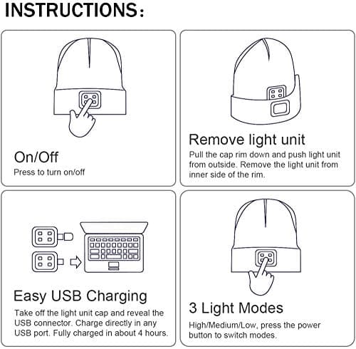 ATNKE Kids LED Lighted Beanie Cap, USB Rechargeable 4 LED Headlamp Waterproof Winter Warmer Knit Night Hats with Light for Boys Girls/Rose Red — view 5