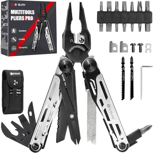 BIBURY Multitools, BI2045B Pro Multi Tool Foldable Pliers Screwdriver-Black