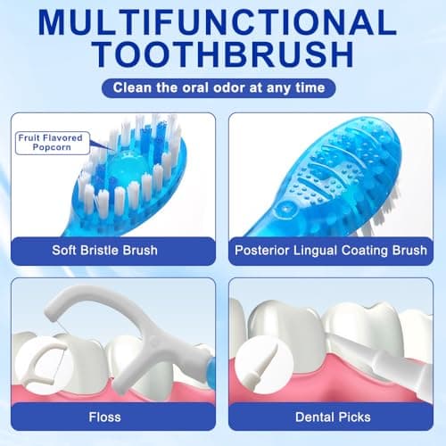 XPJBKC 26PCS Disposable Toothbrush with Toothpaste, 5 in 1 Travel Toothbrush Set with Paste Tongue Scraper Toothpick DentalFloss, Travel Toothbrush and Floss for Work, Trip, Traveling, Camping — view 3