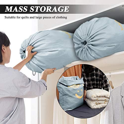 IHOMAGIC 2Pack Laundry Bag Extra Large 100-120L, Foldable Storage Bag with Drawstring Cord Lock Closure, Nylon Clothes Bags for Bedroom or Dormitory and travel, Golden Smile Fabric Bag, Black/Silver — view 4