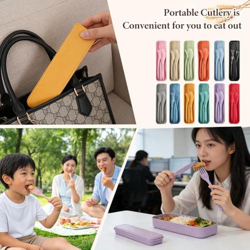 DIYJEP 12 Sets Travel Cutlery Set with Case, Portable Utensils(12 Colours) — view 6