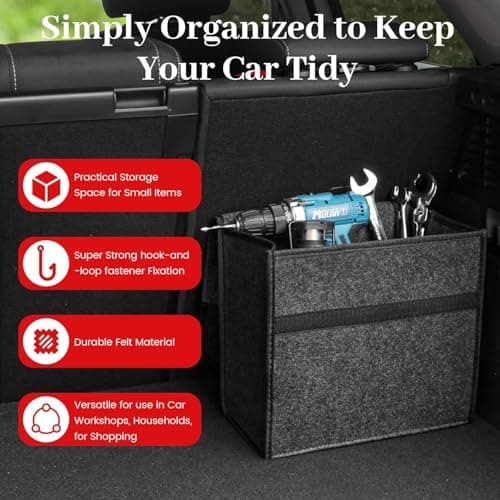 Einesin Car Boot Organiser Bag Anti Slip Foldable, Car Boot Tidy for Tools Breakdown Emergency Travel Tidy Van Caravan - Dark Grey Carpet Material - Suitable for All Vehicles (40x17x25cm-2PCS) — view 2